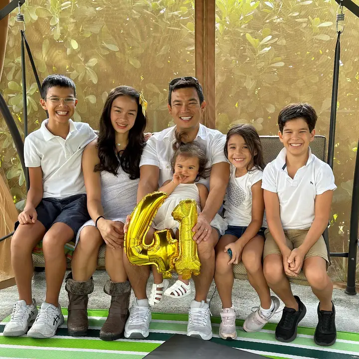 Jules Coley with his father, Jason, and four siblings, on his 41st birthday. 