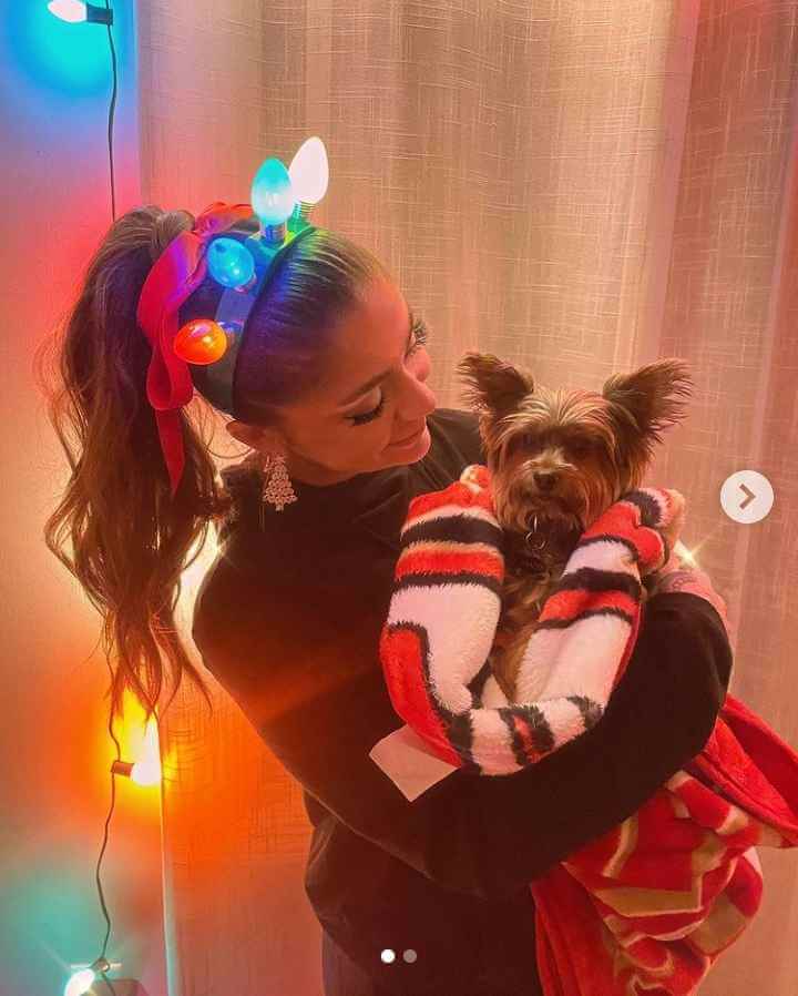 Image - Andrea Russett with her cute brown pet dog, Draco. 